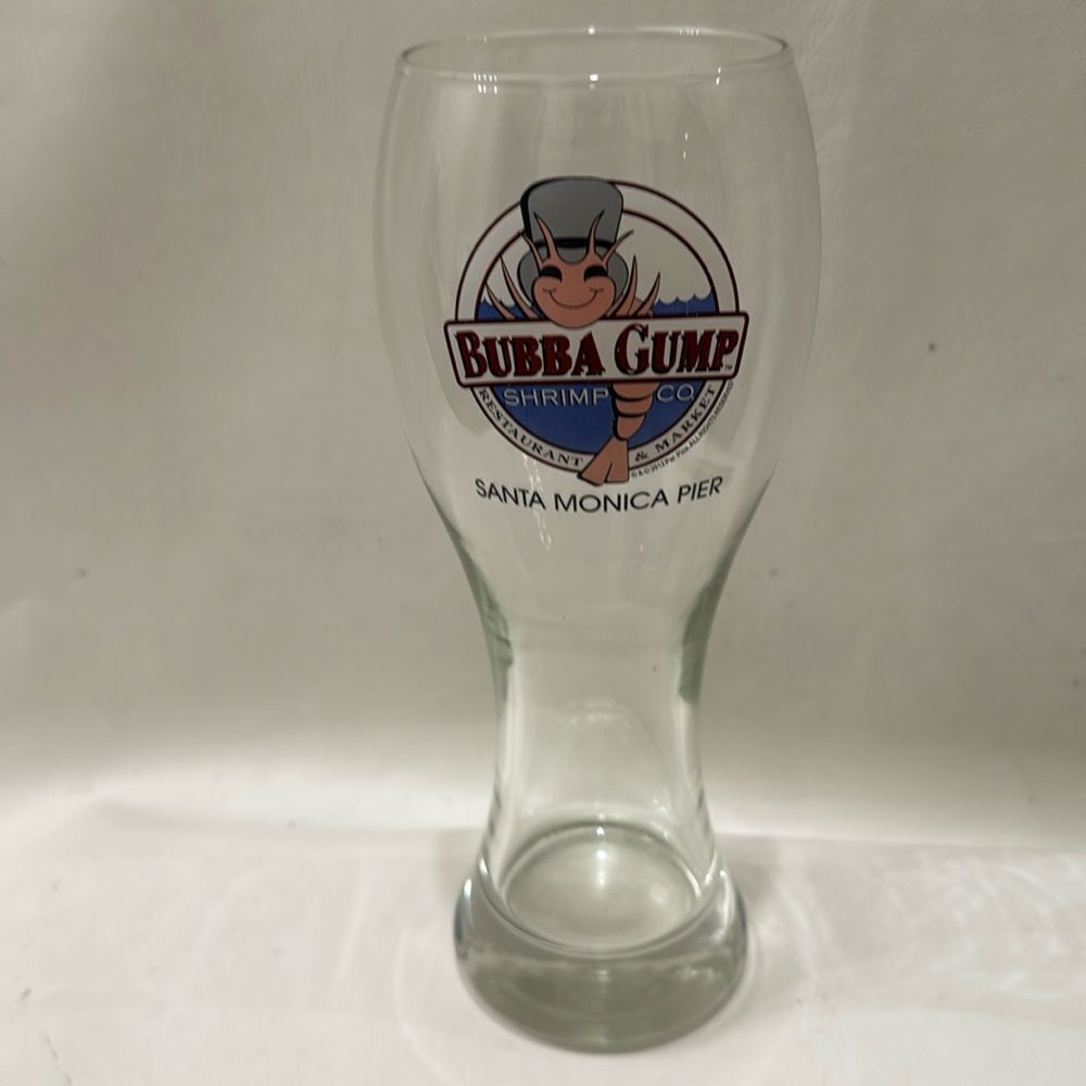 Bubba Gump Shrimp Co. Clear Glass Bar Accessory Santa Monica Pier 20 Oz Red Blue